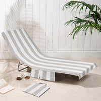 OLIVIA ROCCO Sun Lounger Beach Towels Soft Quick-Dry Sand Free Absorbent Sun Bed Towel with Pockets Lightweight Large Beach in a Bag Holiday STRIPE GREY Towels