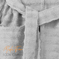 Women's Hydro Ribbed Ultra Soft 100% Cotton Hooded Bath Robes with Pockets and Belt Luxury Terry Towelling Loungewear Sleepwear in White and Grey by OLIVIA ROCCO Towels