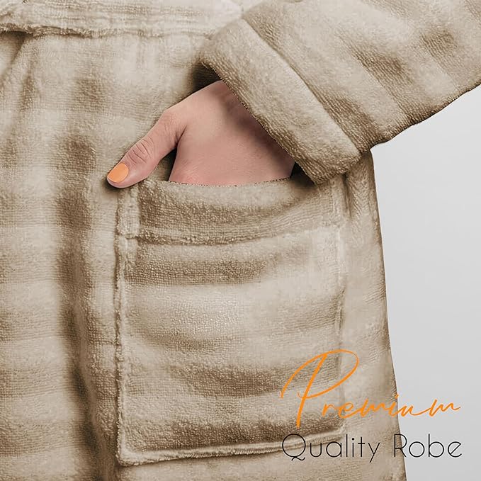 Women's Hydro Ribbed Ultra Soft 100% Cotton Hooded Bath Robes with Pockets and Belt Luxury Terry Towelling Loungewear Sleepwear in White and Grey by OLIVIA ROCCO Towels