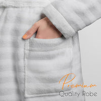Women's Hydro Ribbed Ultra Soft 100% Cotton Hooded Bath Robes with Pockets and Belt Luxury Terry Towelling Loungewear Sleepwear in White and Grey by OLIVIA ROCCO Towels