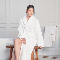 Women's Hydro Ribbed Ultra Soft 100% Cotton Hooded Bath Robes with Pockets and Belt Luxury Terry Towelling Loungewear Sleepwear in White and Grey by OLIVIA ROCCO Towels