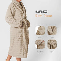 Women's Hydro Ribbed Ultra Soft 100% Cotton Hooded Bath Robes with Pockets and Belt Luxury Terry Towelling Loungewear Sleepwear in White and Grey by OLIVIA ROCCO Towels