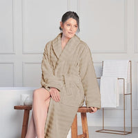 Women's Hydro Ribbed Ultra Soft 100% Cotton Hooded Bath Robes with Pockets and Belt Luxury Terry Towelling Loungewear Sleepwear in White and Grey by OLIVIA ROCCO Towels