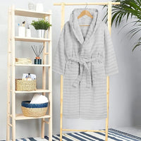 Women's Hydro Ribbed Ultra Soft 100% Cotton Hooded Bath Robes with Pockets and Belt Luxury Terry Towelling Loungewear Sleepwear in White and Grey by OLIVIA ROCCO S - M / SILVER Towels