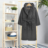 Women's Hydro Ribbed Ultra Soft 100% Cotton Hooded Bath Robes with Pockets and Belt Luxury Terry Towelling Loungewear Sleepwear in White and Grey by OLIVIA ROCCO S - M / CHARCOAL Towels