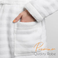 Women's Hydro Ribbed Ultra Soft 100% Cotton Hooded Bath Robes with Pockets and Belt Luxury Terry Towelling Loungewear Sleepwear in White and Grey by OLIVIA ROCCO Towels
