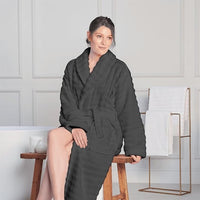 Women's Hydro Ribbed Ultra Soft 100% Cotton Hooded Bath Robes with Pockets and Belt Luxury Terry Towelling Loungewear Sleepwear in White and Grey by OLIVIA ROCCO Towels