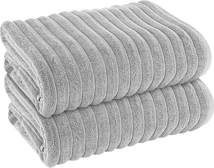 Hydro Cotton Ribbed Towels Highly Absorbent Luxurious Soft Lightweight Quick Dry, Jumbo Bath Sheet Packs & Towel Bale Sets Available by OLIVIA ROCCO SILVER / 2 PK JUMBO BATH SHEET Towels