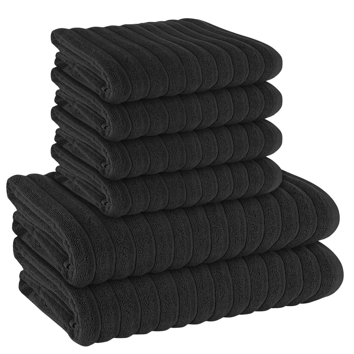Hydro Cotton Ribbed Towels Highly Absorbent Luxurious Soft Lightweight Quick Dry, Jumbo Bath Sheet Packs & Towel Bale Sets Available by OLIVIA ROCCO BLACK / 6 PIECE TOWEL BALE Towels