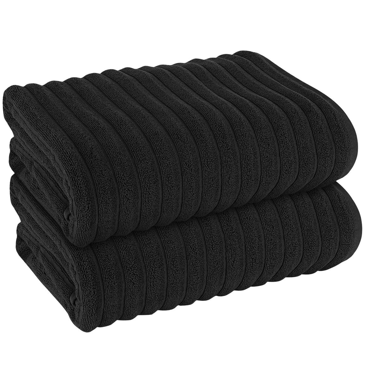 Hydro Cotton Ribbed Towels Highly Absorbent Luxurious Soft Lightweight Quick Dry, Jumbo Bath Sheet Packs & Towel Bale Sets Available by OLIVIA ROCCO BLACK / 2 PK JUMBO BATH SHEET Towels