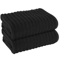 Hydro Cotton Ribbed Towels Highly Absorbent Luxurious Soft Lightweight Quick Dry, Jumbo Bath Sheet Packs & Towel Bale Sets Available by OLIVIA ROCCO BLACK / 2 PK JUMBO BATH SHEET Towels