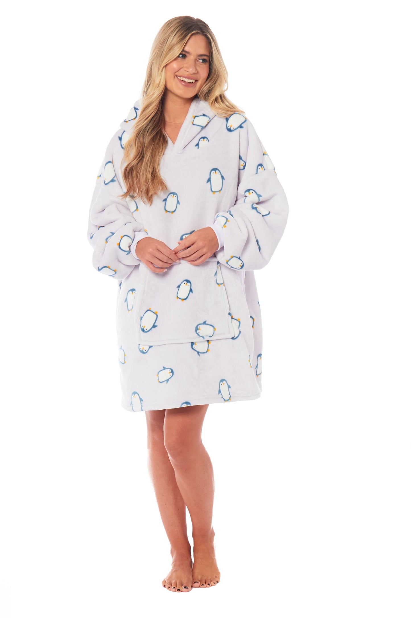 Oversized Penguin Hooded Plush Fleece With Reversible Sherpa Blanket PENGUIN Daisy Dreamer Hooded Blanket