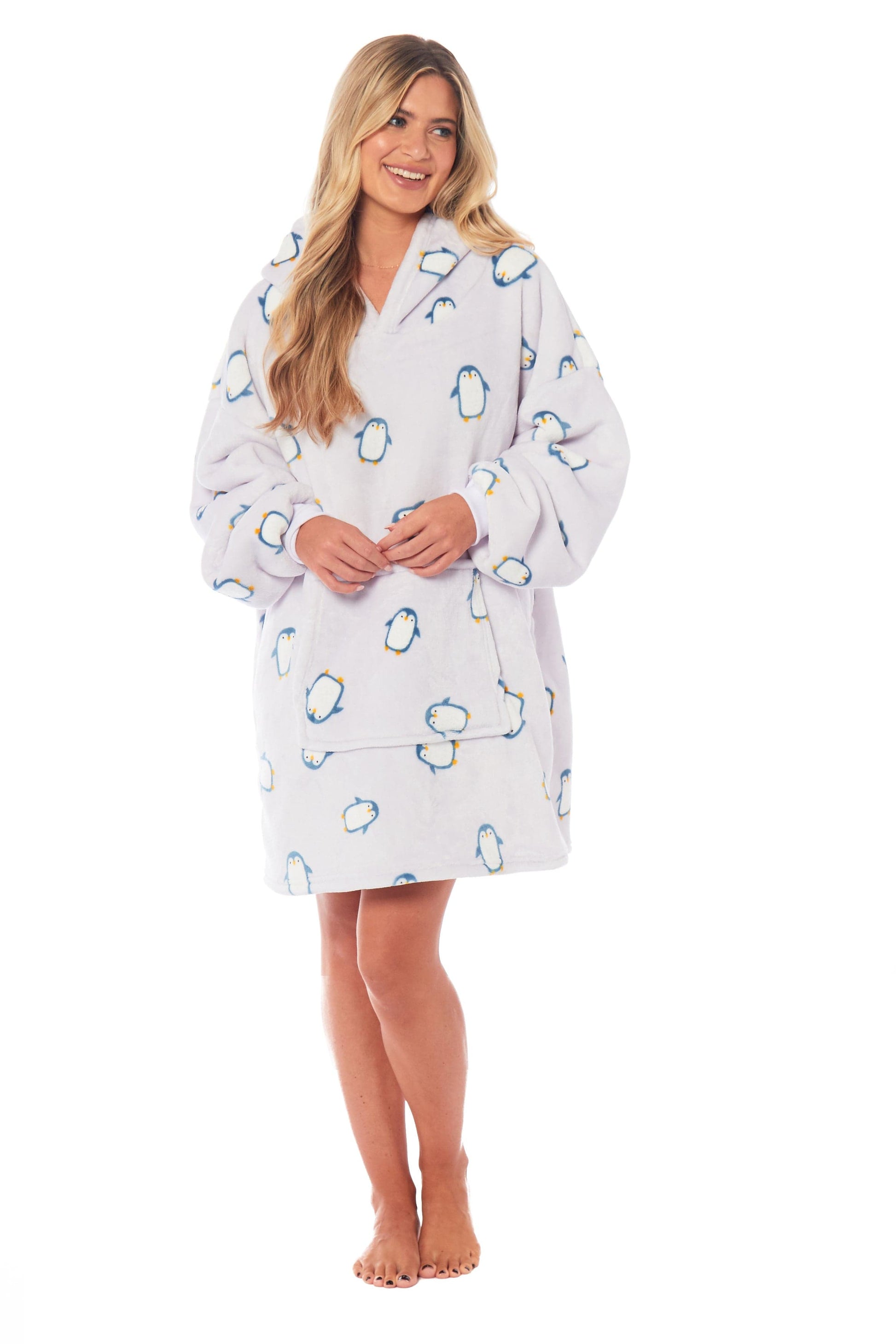 Oversized Penguin Hooded Plush Fleece With Reversible Sherpa Blanket PENGUIN Daisy Dreamer Hooded Blanket