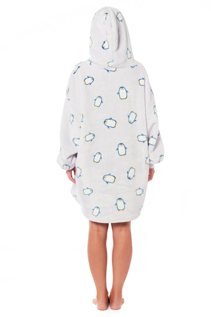 Oversized Penguin Hooded Plush Fleece With Reversible Sherpa Blanket PENGUIN Daisy Dreamer Hooded Blanket