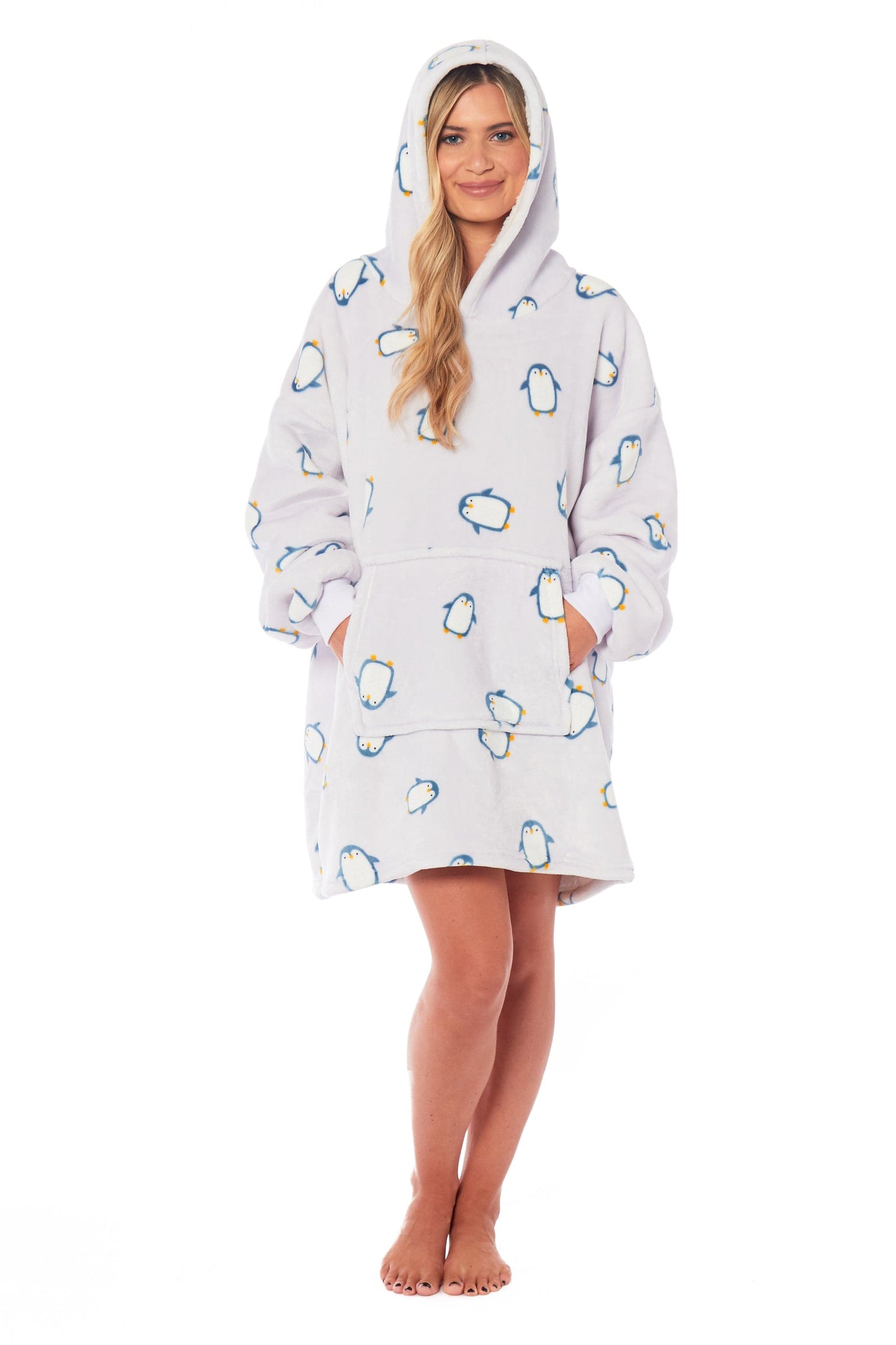Oversized Penguin Hooded Plush Fleece With Reversible Sherpa Blanket PENGUIN Daisy Dreamer Hooded Blanket