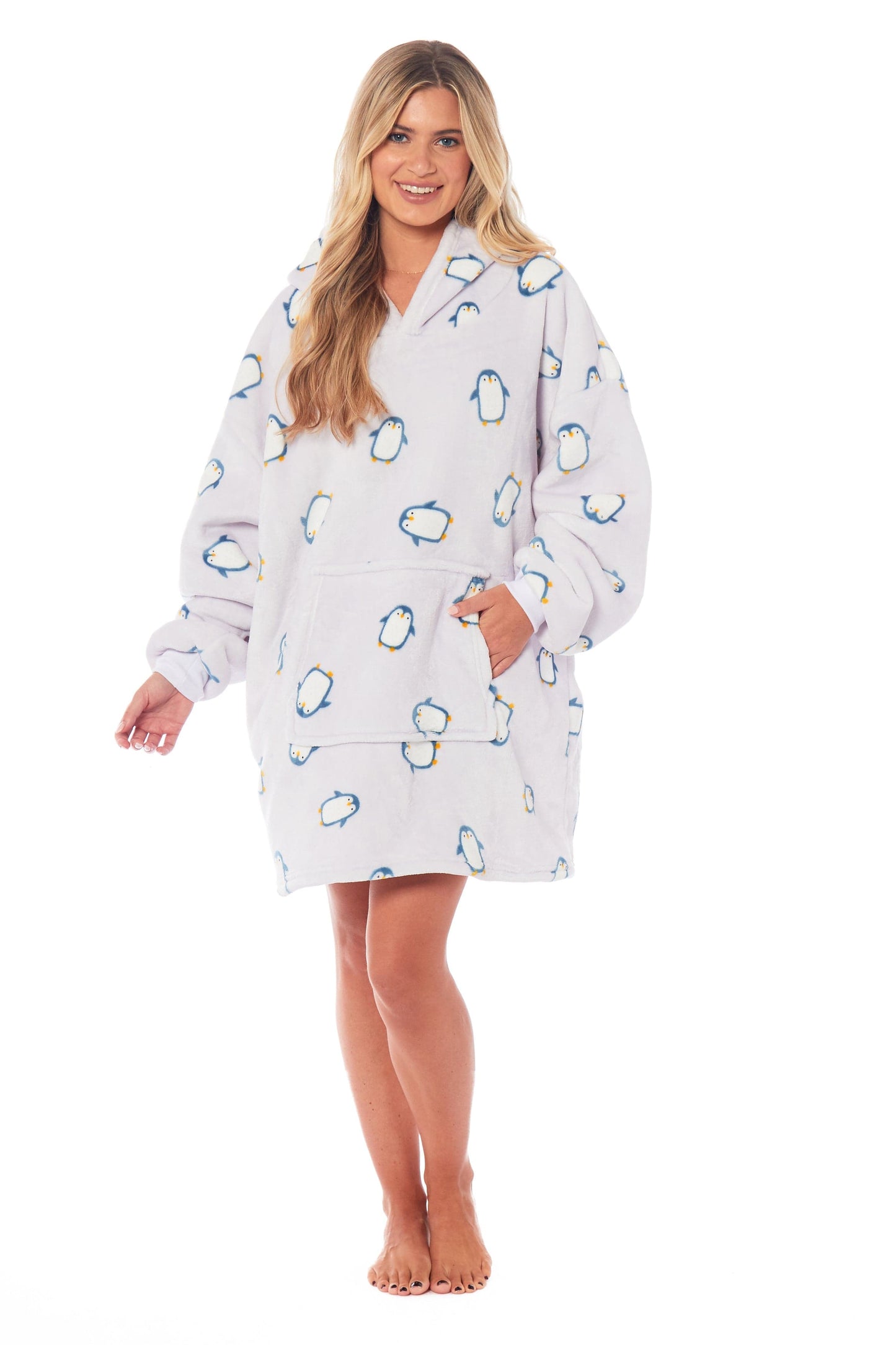 Oversized Penguin Hooded Plush Fleece With Reversible Sherpa Blanket PENGUIN Daisy Dreamer Hooded Blanket