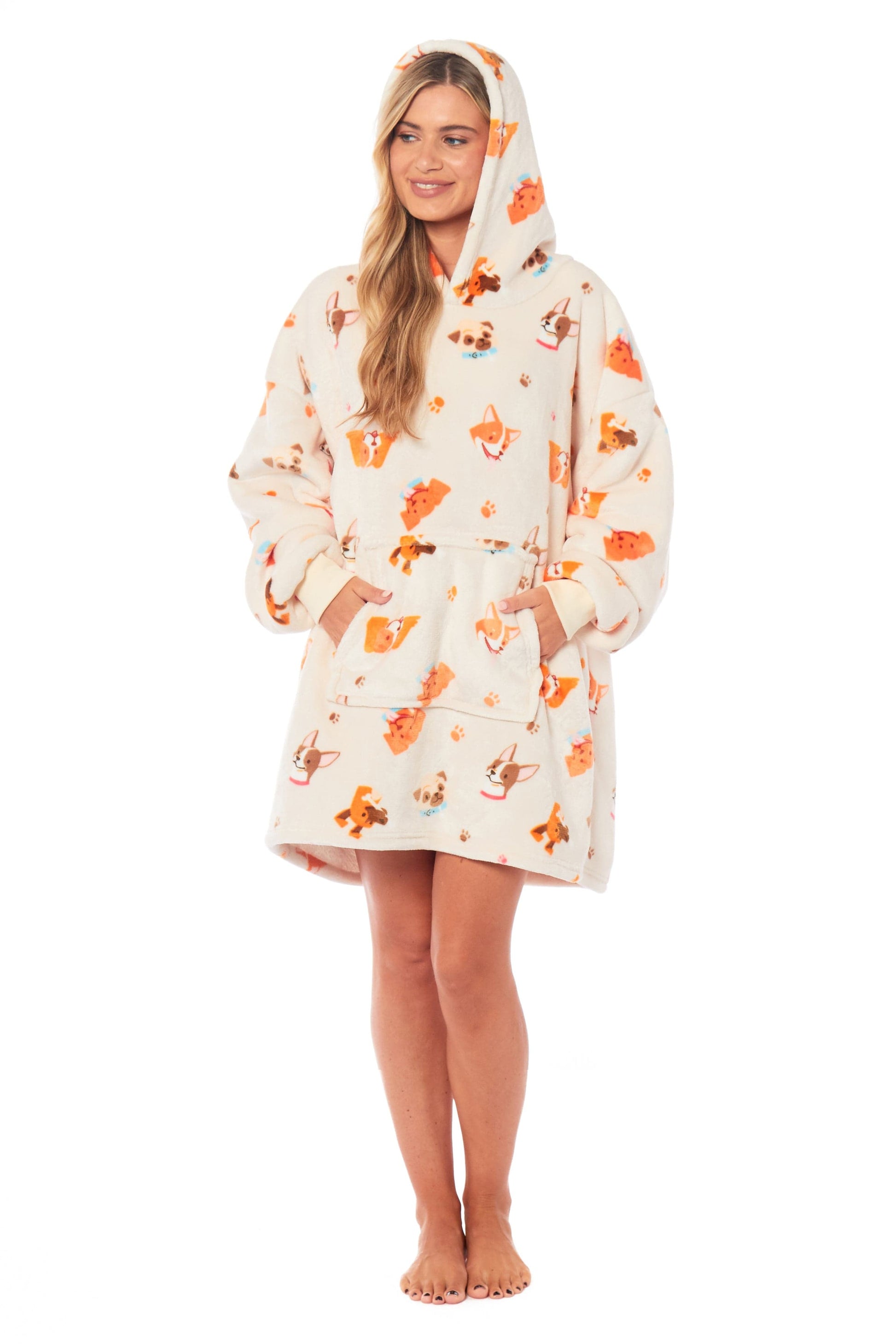 Oversized Dogs Hooded Plush Fleece With Reversible Sherpa Blanket DOGS Daisy Dreamer Hooded Blanket
