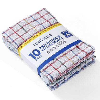 Pack of 10 Wonderdry Tea Towels Kitchen 100% Cotton Super Absorbent Quick Drying Dish Bar Cloth Set  by Olivia Rocco 10 Pack Tea Towel