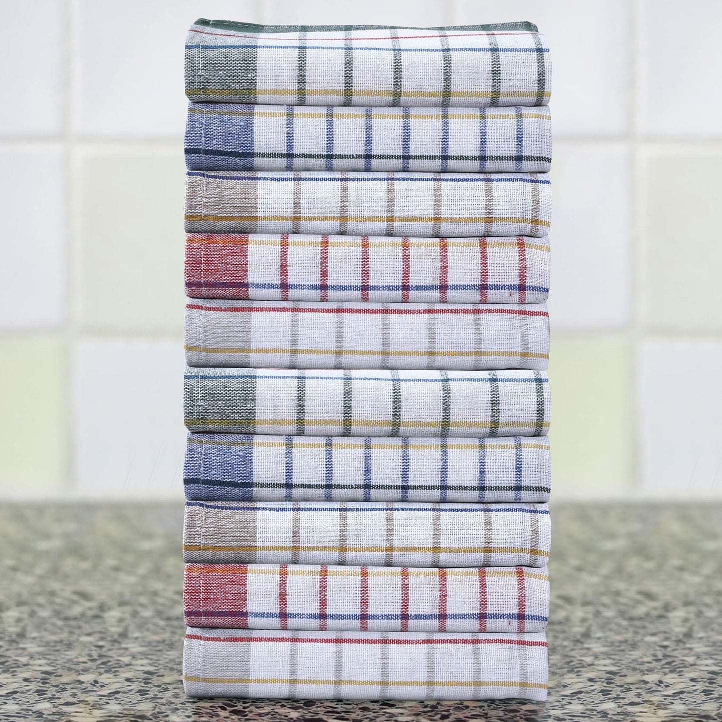 Pack of 10 Wonderdry Tea Towels Kitchen 100% Cotton Super Absorbent Quick Drying Dish Bar Cloth Set  by Olivia Rocco 10 Pack Tea Towel