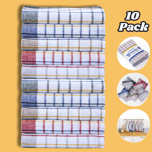 Pack of 10 Wonderdry Tea Towels Kitchen 100% Cotton Super Absorbent Quick Drying Dish Bar Cloth Set by OLIVIA ROCCO 10 PACK Tea Towel