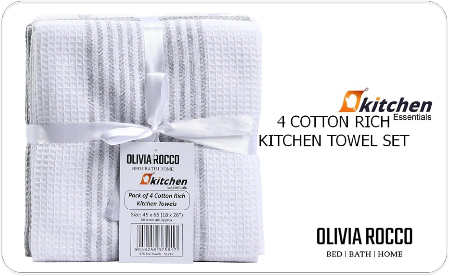 Pack of 4 Green Cotton Tea Towels for Drying Dishes and Cleaning Spills High Absorbency and Durability 65x45 cm by OLIVIA ROCCO Tea Towel