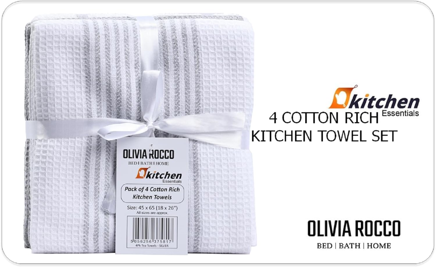 Pack of 4 Green Cotton Tea Towels for Drying Dishes and Cleaning Spills High Absorbency and Durability 65x45 cm by OLIVIA ROCCO Tea Towel