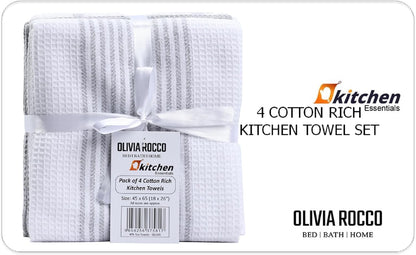 Pack of 4 Green Cotton Tea Towels for Drying Dishes and Cleaning Spills High Absorbency and Durability 65x45 cm by OLIVIA ROCCO Tea Towel