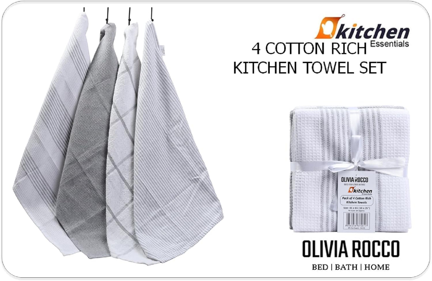 Pack of 4 Green Cotton Tea Towels for Drying Dishes and Cleaning Spills High Absorbency and Durability 65x45 cm by OLIVIA ROCCO Tea Towel