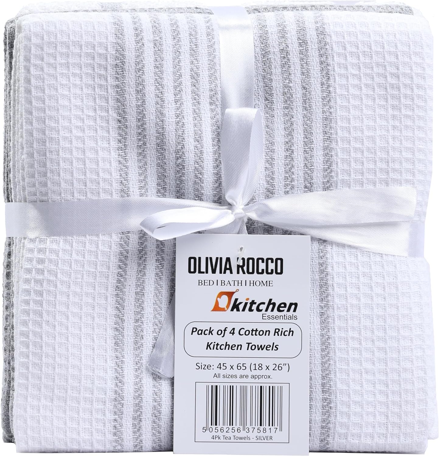 Pack of 4 Green Cotton Tea Towels for Drying Dishes and Cleaning Spills High Absorbency and Durability 65x45 cm by OLIVIA ROCCO Tea Towel