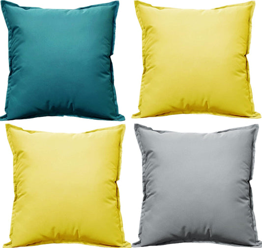 Pack of 4 Waterproof Cushion Cover Outdoor Garden Breathable Decorative Cushions Covers for Patio Bench Sofa Furniture Indoor Living Room Bed Chair Scatter (60 x 60cm) by OLIVIA ROCCO SILVER/TEAL/OCHRE / 60x60cm OLIVIA ROCCO Cushions