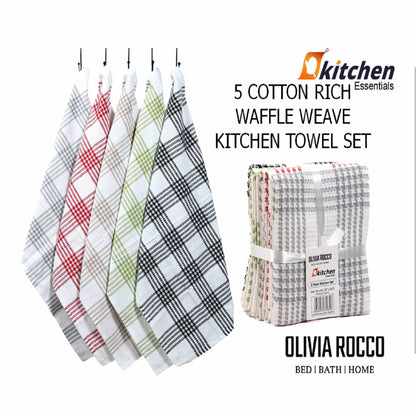 Pack of 5 Houndstooth Tea Towel Kitchen Towels Cotton Super Absorbent Quick Drying Assorted OLIVIA ROCCO Kitchen Tea Towels