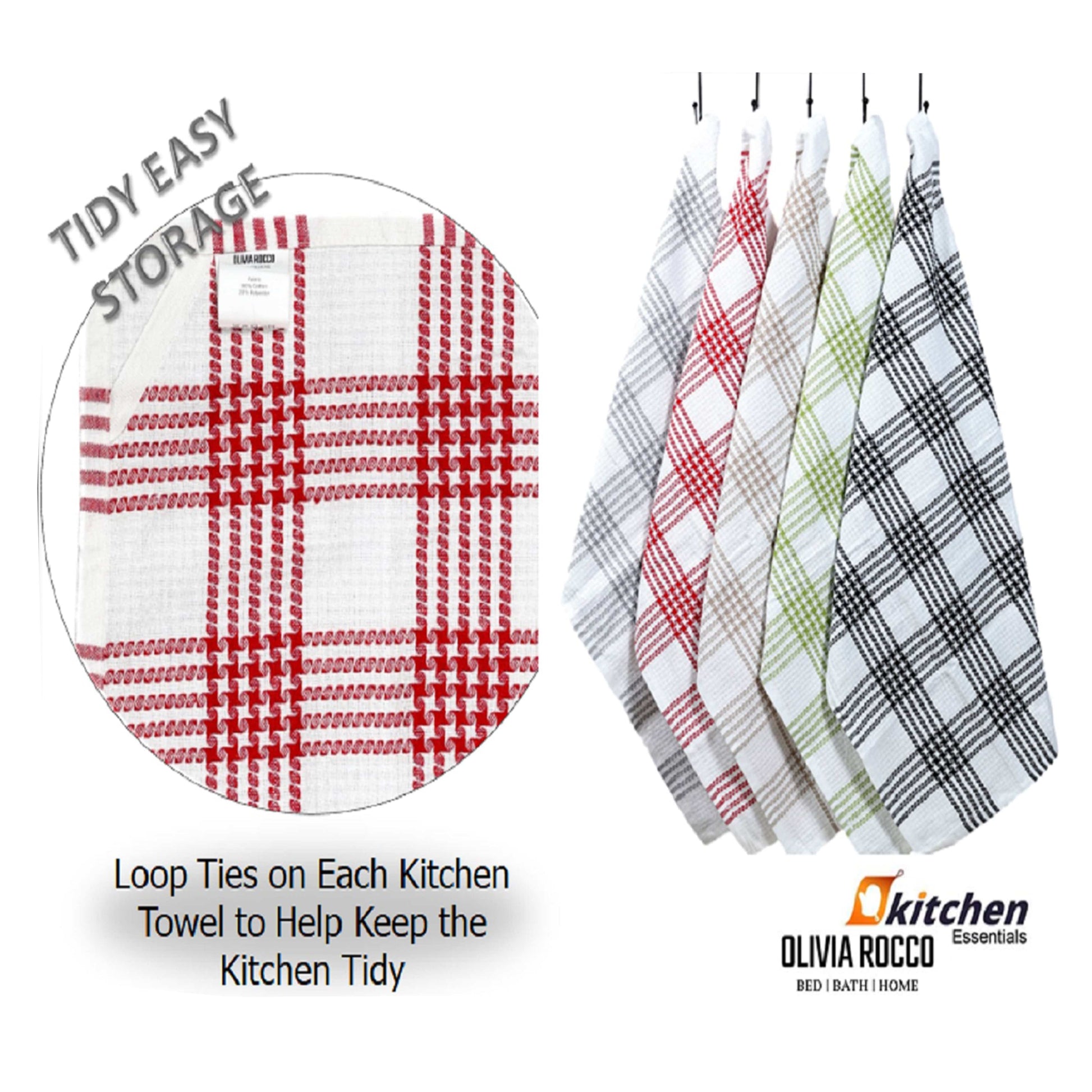Pack of 5 Houndstooth Tea Towel Kitchen Towels Cotton Super Absorbent Quick Drying Assorted OLIVIA ROCCO Kitchen Tea Towels