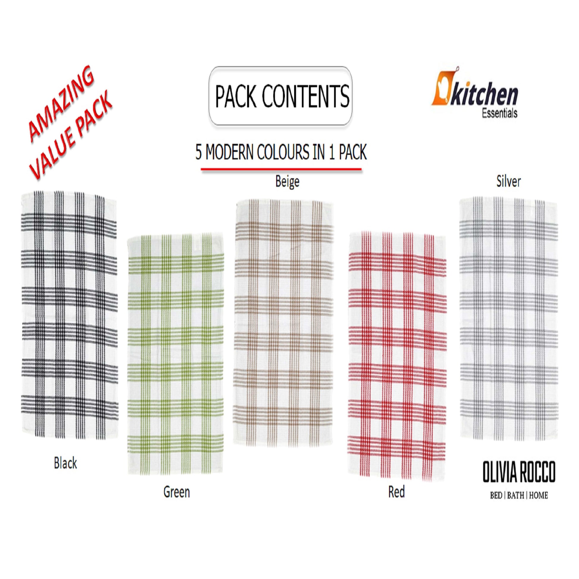 Pack of 5 Houndstooth Tea Towel Kitchen Towels Cotton Super Absorbent Quick Drying Assorted OLIVIA ROCCO Kitchen Tea Towels