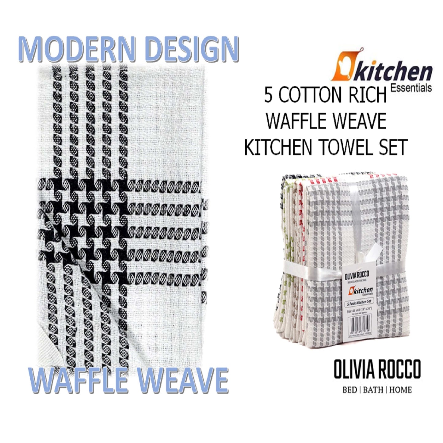 Pack of 5 Houndstooth Tea Towel Kitchen Towels Cotton Super Absorbent Quick Drying Assorted OLIVIA ROCCO Kitchen Tea Towels