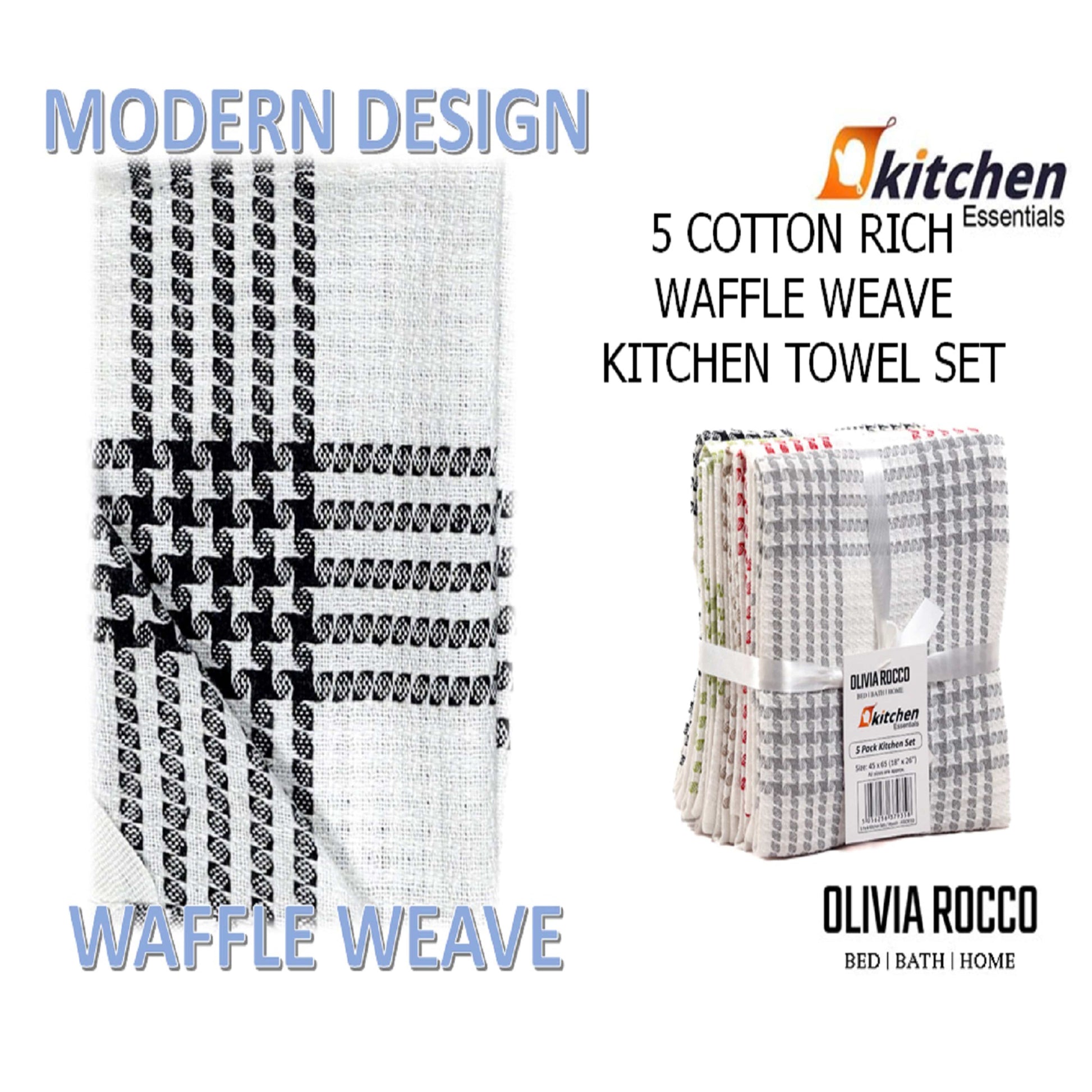 Pack of 5 Houndstooth Tea Towel Kitchen Towels Cotton Super Absorbent Quick Drying Assorted OLIVIA ROCCO Kitchen Tea Towels