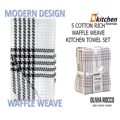 Pack of 5 Houndstooth Tea Towel Kitchen Towels Cotton Super Absorbent Quick Drying Assorted OLIVIA ROCCO Kitchen Tea Towels