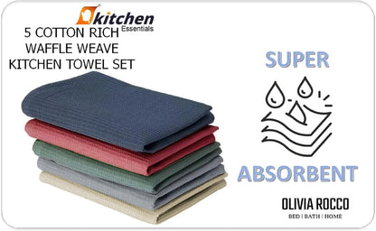 Waffle Kitchen Tea Towels (Pack of 5) 45x65 CM / ASSORTED OLIVIA ROCCO Tea Towel