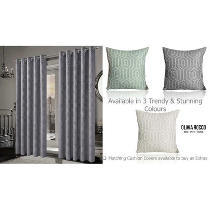 Paris Eyelet Jacquard Curtains Grey Geometric Pattern Thermal Insulated Light Blocking for Bedroom Lounge by OLIVIA ROCCO OLIVIA ROCCO Curtain