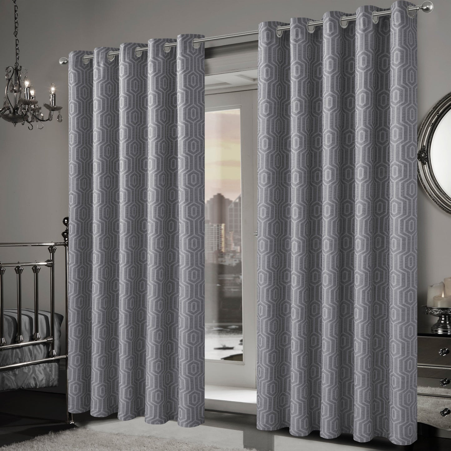 Paris Eyelet Jacquard Curtains Grey Geometric Pattern Thermal Insulated Light Blocking for Bedroom Lounge by OLIVIA ROCCO OLIVIA ROCCO Curtain