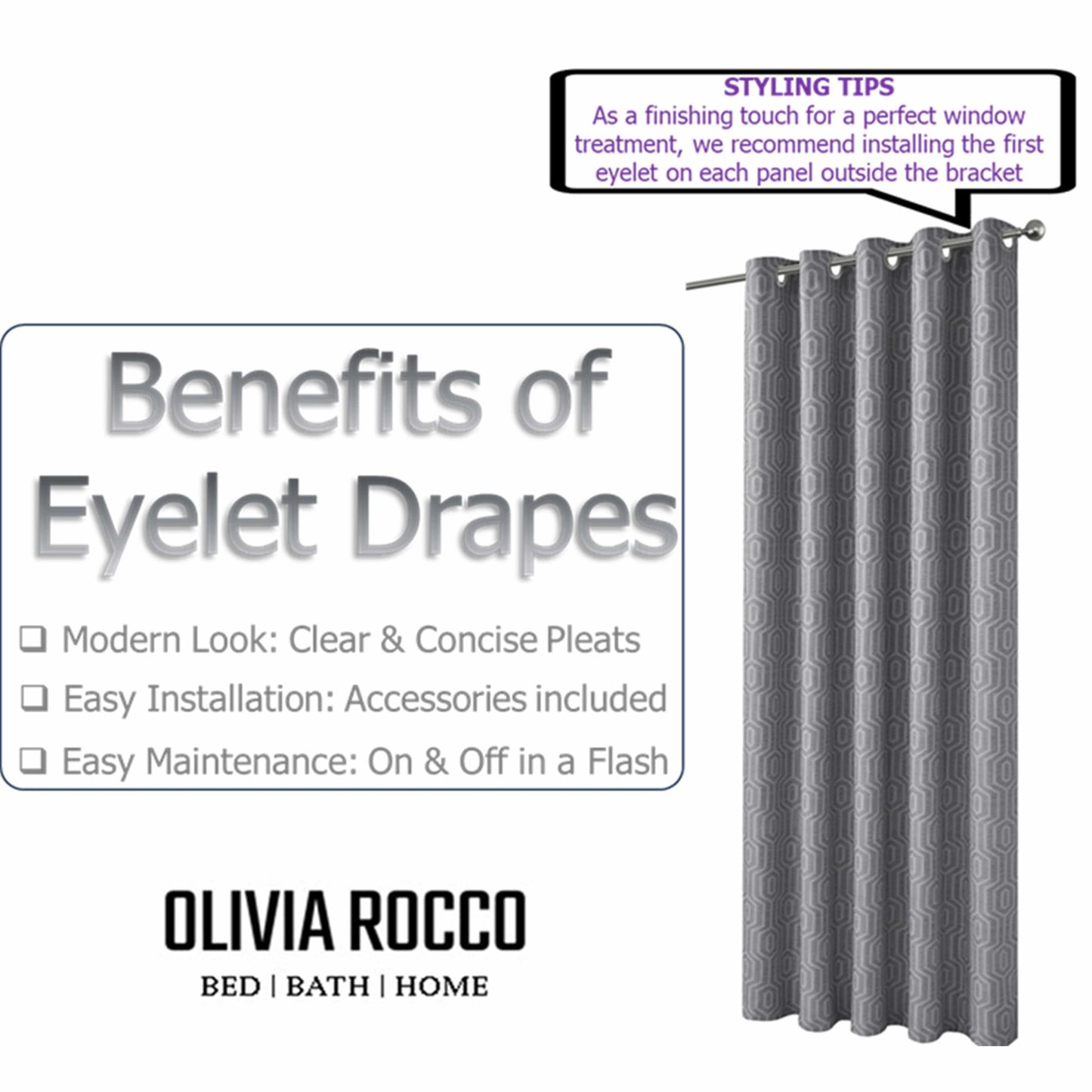 Paris Eyelet Jacquard Curtains Grey Geometric Pattern Thermal Insulated Light Blocking for Bedroom Lounge by OLIVIA ROCCO OLIVIA ROCCO Curtain