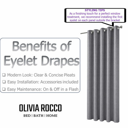 Paris Eyelet Jacquard Curtains Grey Geometric Pattern Thermal Insulated Light Blocking for Bedroom Lounge by OLIVIA ROCCO OLIVIA ROCCO Curtain