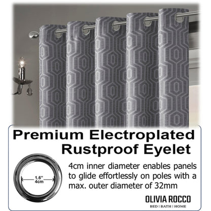 Paris Eyelet Jacquard Curtains Grey Geometric Pattern Thermal Insulated Light Blocking for Bedroom Lounge by OLIVIA ROCCO OLIVIA ROCCO Curtain