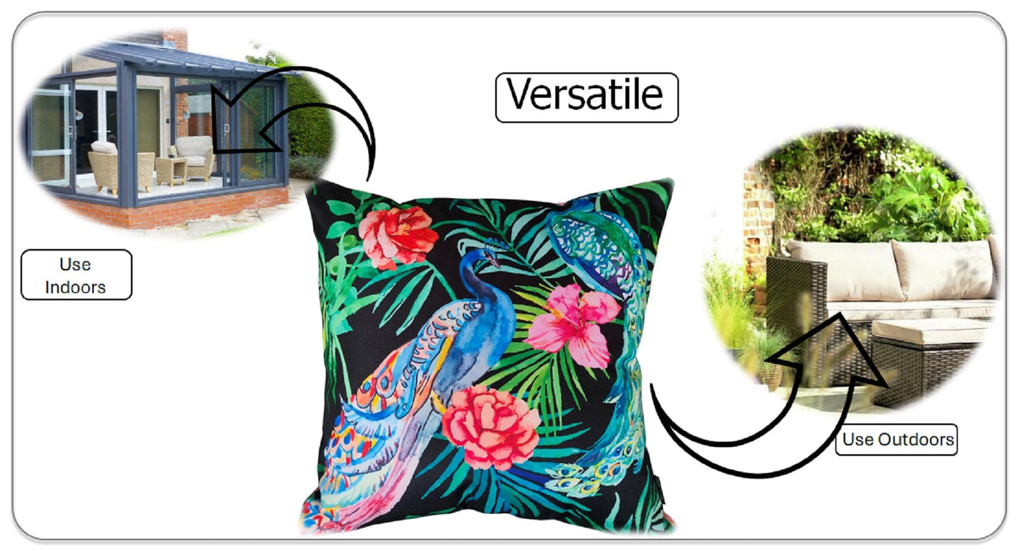 Waterproof Cushions Outdoor Indoor Hollowfibre Filled 43 x 43 cm / PEACOCK OLIVIA ROCCO Cushions