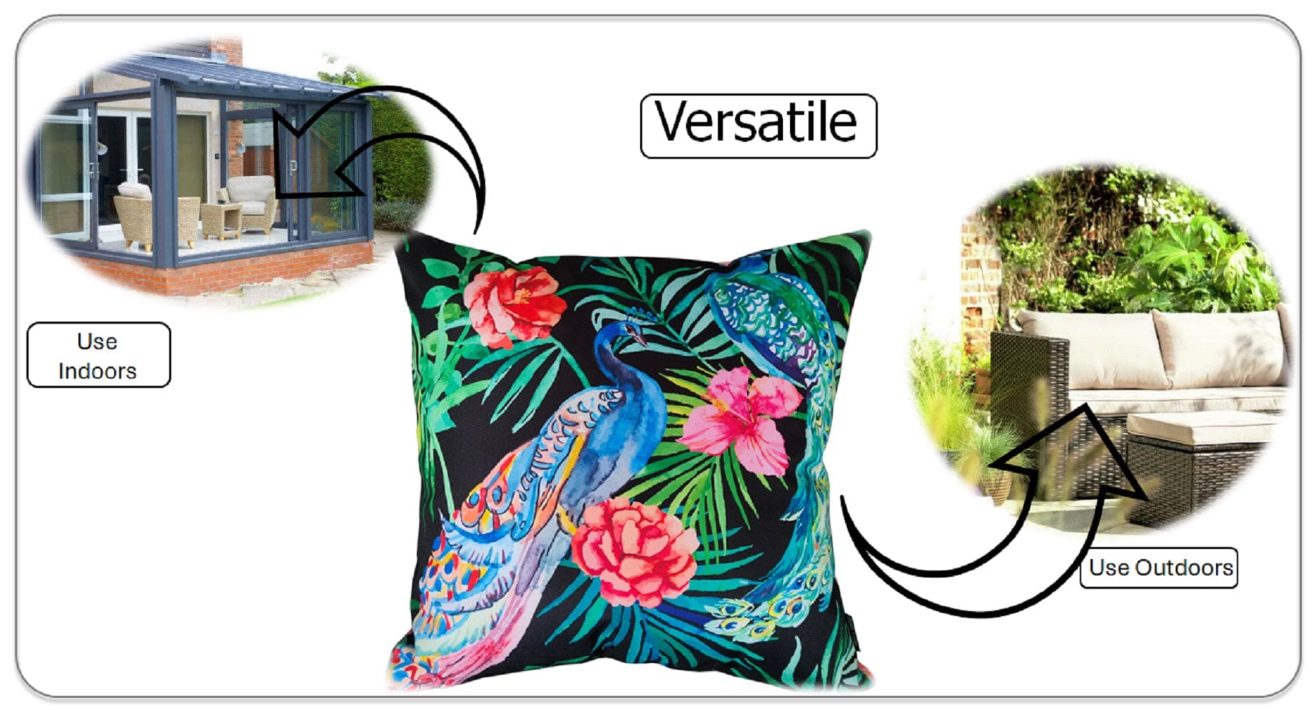 Waterproof Cushions Outdoor Indoor Hollowfibre Filled 43 x 43 cm / PEACOCK OLIVIA ROCCO Cushions