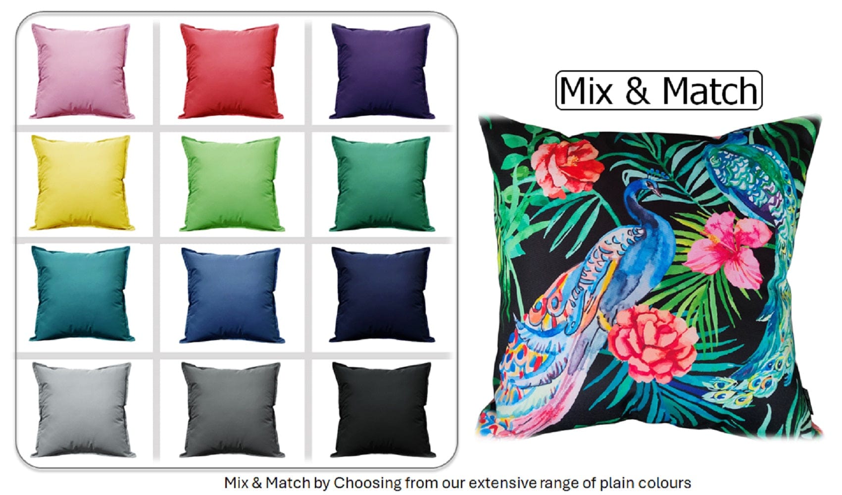 Waterproof Cushions Outdoor Indoor Hollowfibre Filled 43 x 43 cm / PEACOCK OLIVIA ROCCO Cushions