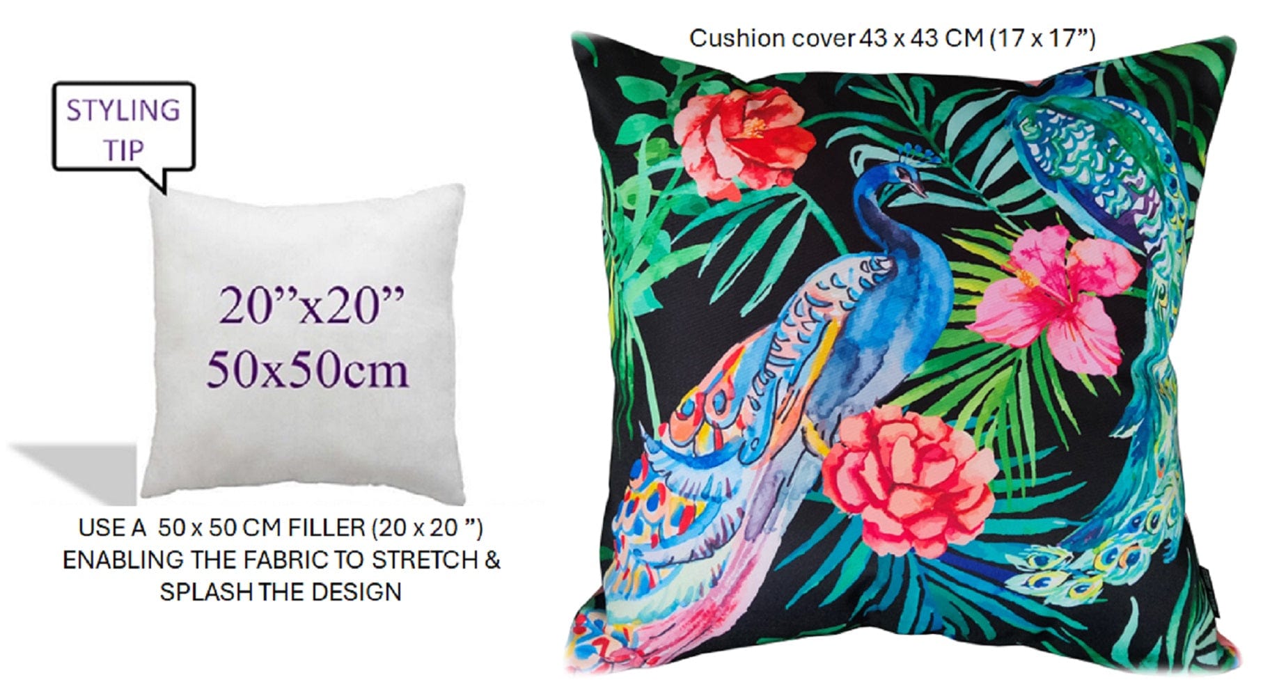 Waterproof Cushions Outdoor Indoor Hollowfibre Filled 43 x 43 cm / PEACOCK OLIVIA ROCCO Cushions
