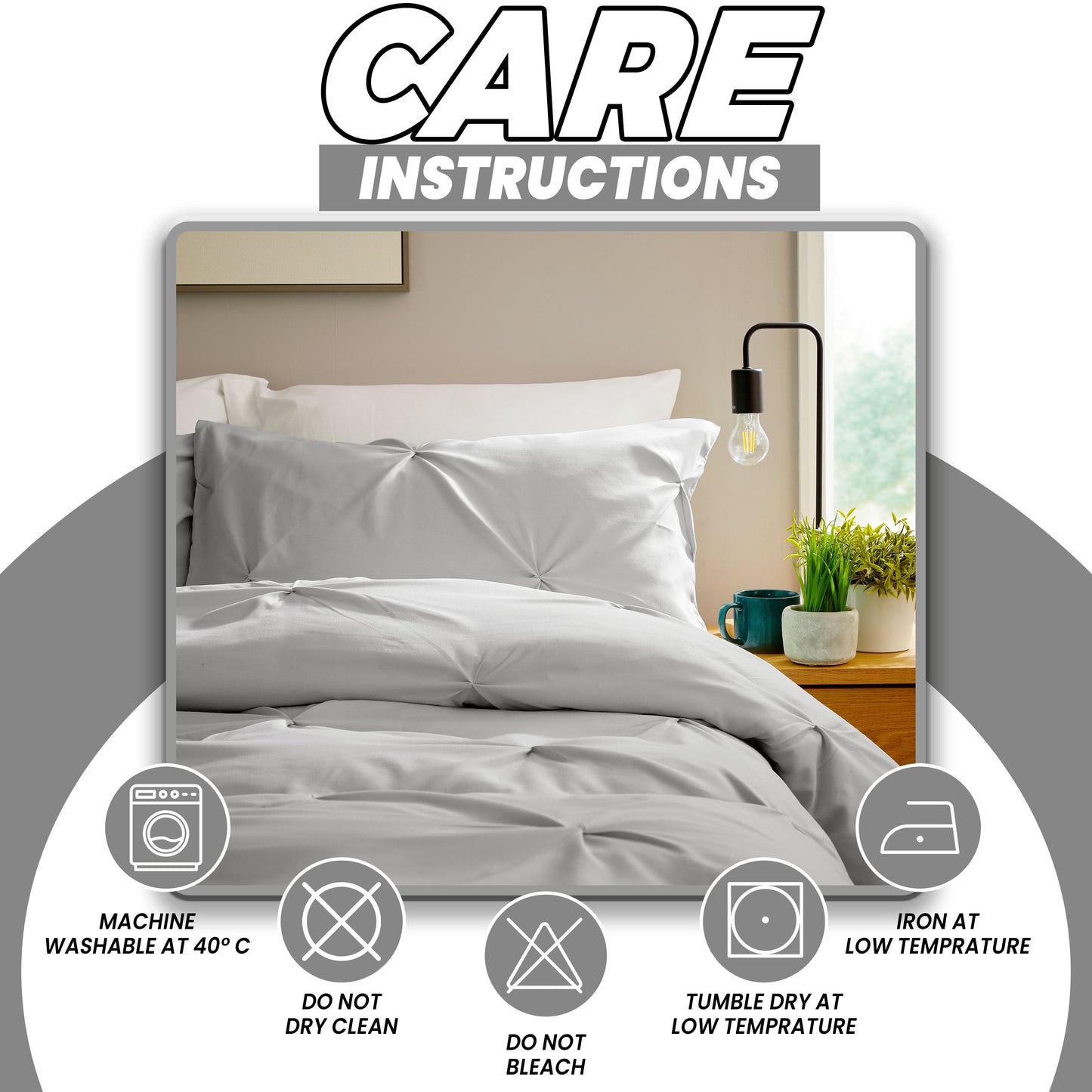 Pintuck Grey Cotton Rich Duvet Cover Set with Pillowcases Soft Breathable Easy Care Bedding Set Quilt Cover by OLIVIA ROCCO Duvet Cover