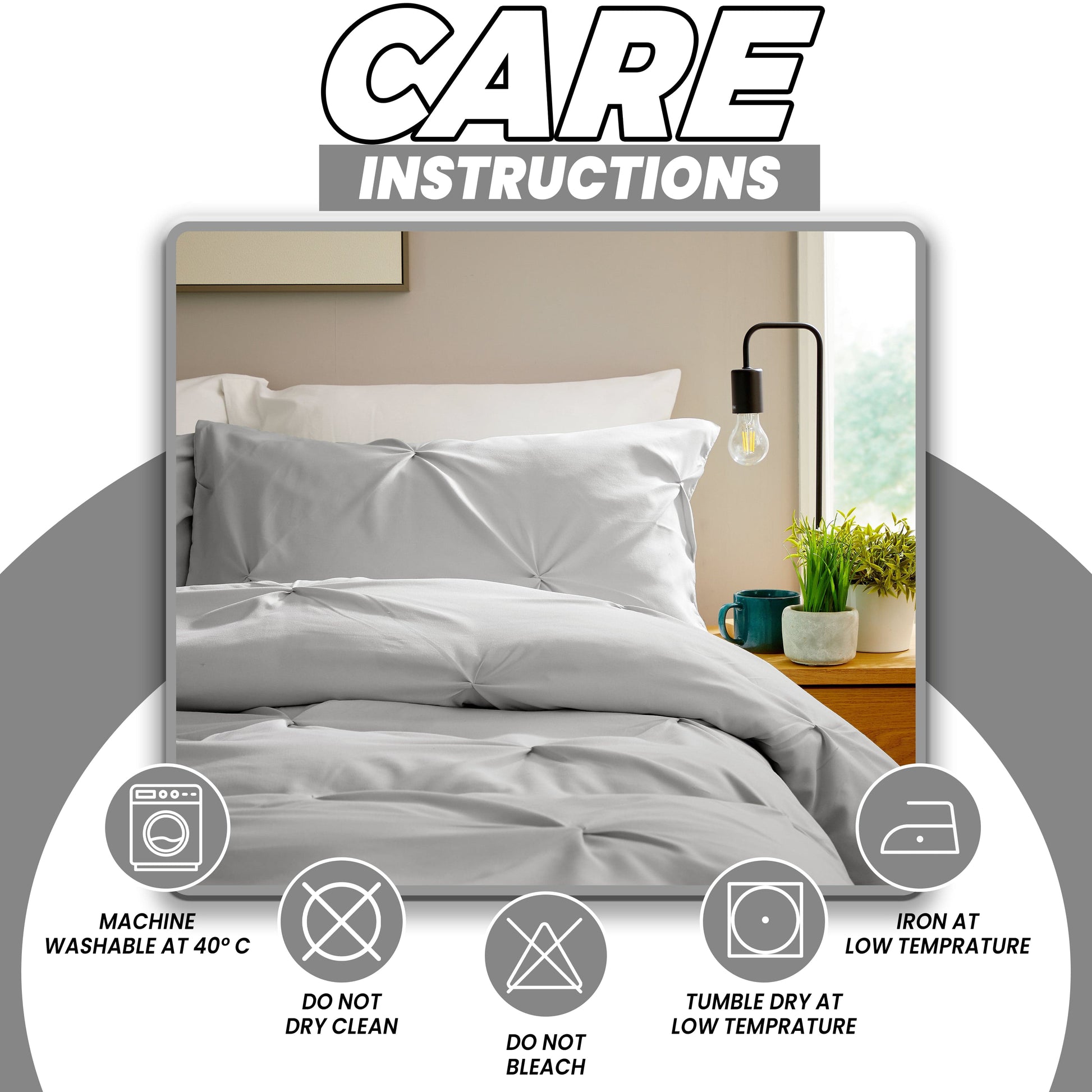 Pintuck Grey Cotton Rich Duvet Cover Set with Pillowcases Soft Breathable Easy Care Bedding Set Quilt Cover by OLIVIA ROCCO Duvet Cover