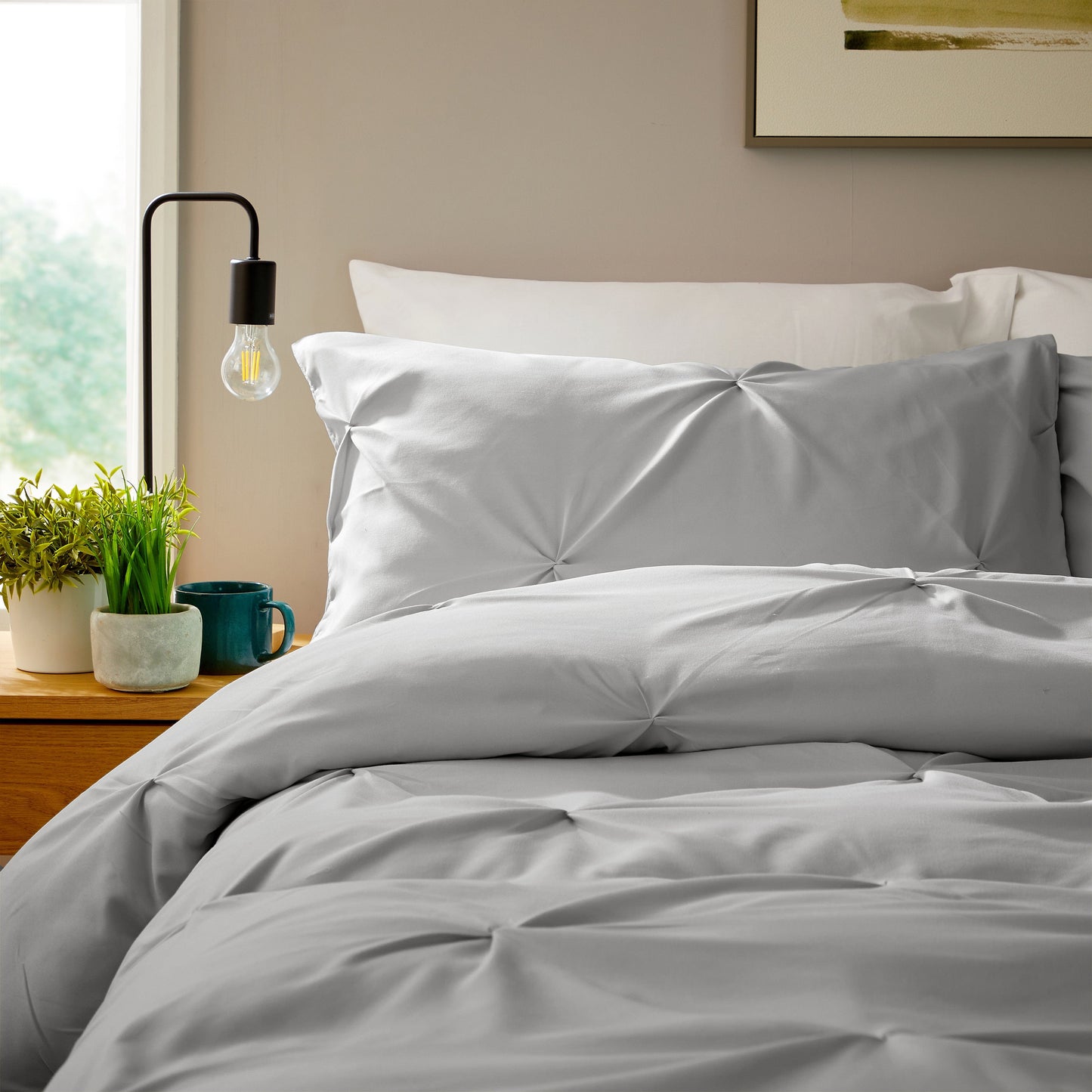 Pintuck Grey Cotton Rich Duvet Cover Set with Pillowcases Soft Breathable Easy Care Bedding Set Quilt Cover by OLIVIA ROCCO Duvet Cover