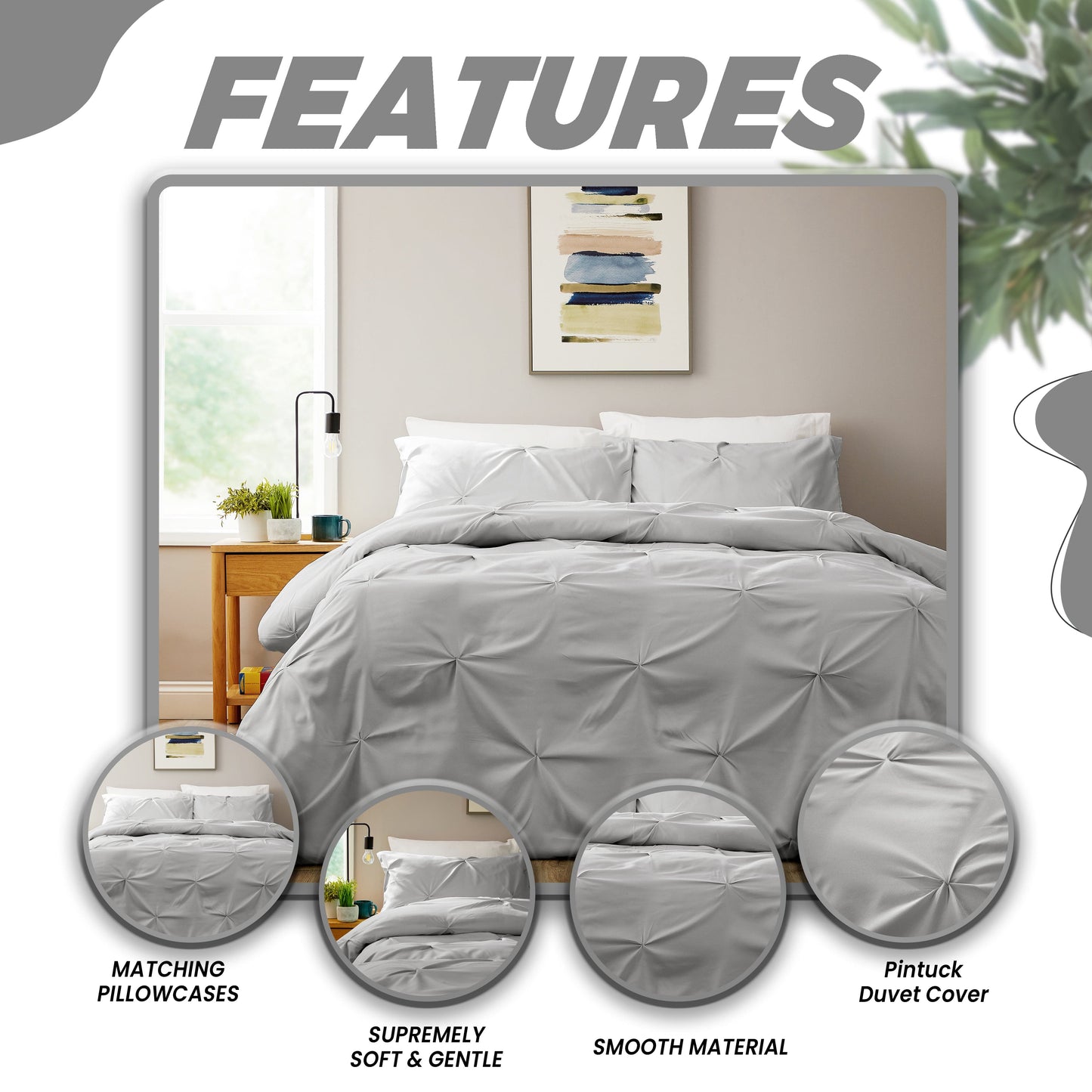 Pintuck Grey Cotton Rich Duvet Cover Set with Pillowcases Soft Breathable Easy Care Bedding Set Quilt Cover by OLIVIA ROCCO Duvet Cover